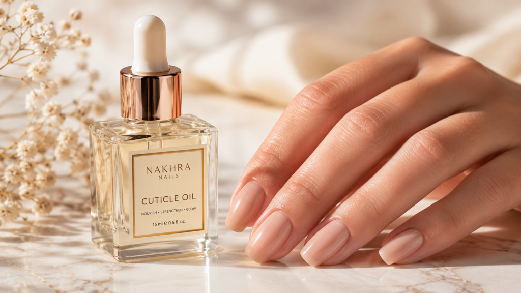 Cuticle Oil Bottle Beside Nude Nails 1024x576