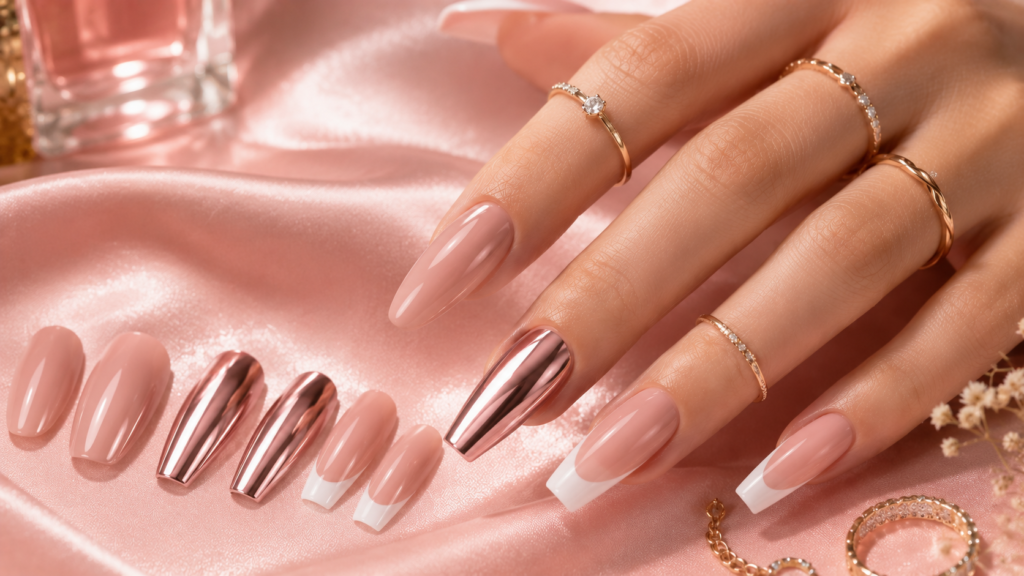 Nail Extension Set Featuring Almond Coffin And French Tip Nails 1024x576