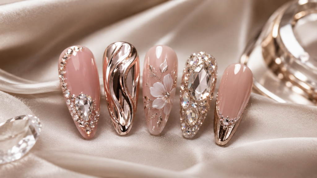 Nail Set With Crystals Chrome And Hand Painted 1024x576